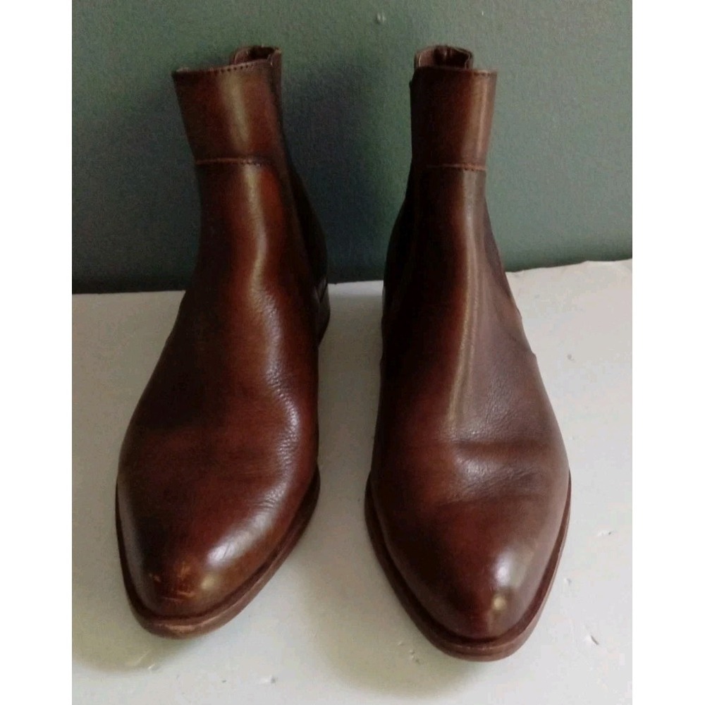 Brown Leather Chelsea Boots Pointed Toe‎ Ankle Booties Low Heel Mens
